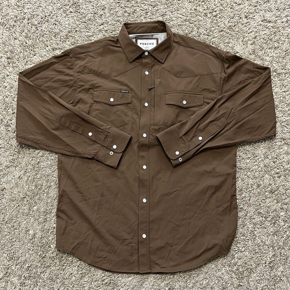 Poncho Men's Casual Button-Down Shirt - Brown - Picture 3 of 6